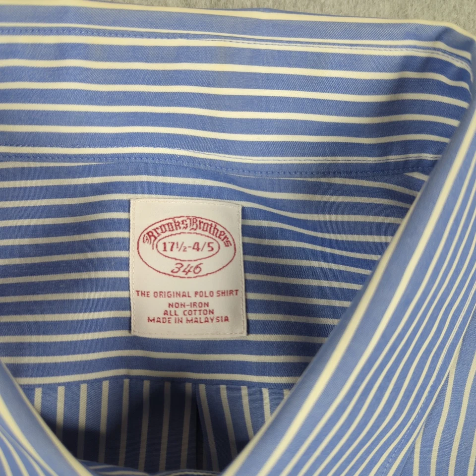 Camisa Brooks Brothers Para Hombre 17.5 Azul Rayas Manga Larga Vestido Con Botones Foto 3 de 4