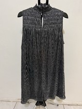 Nine West Womens XL Black & Silver Smocked Knee-Length Lined Dress! A6487