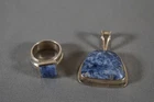 Vintage Sterling Silver Hand Crafted Blue Stone Ring & Pendant