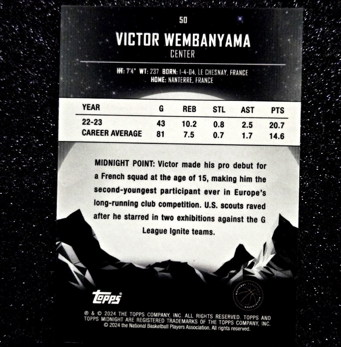 2023-24 Victor Wembanyama RC Topps Midnight Rookie Refractor #50 SP 🔮🔮 view 2