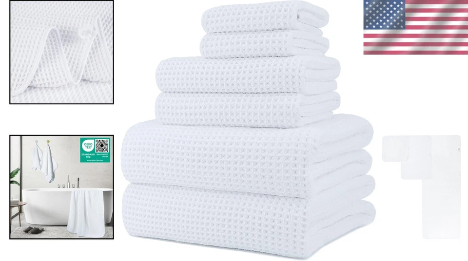 Juego de toallas de baño de microfibra de gran tamaño - 6 piezas tejido gofre Foto 2 de 4