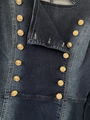 Venus Denim Blazer Jacket Double Breasted Gold Buttons Fitted Women's Size 2 XS - Picture 2 of 9