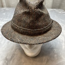 Vtg Dorfman Pacific Mens Fedora Hat Sz M 7-7 1/8 Brown Wool Blend Tweed Classic