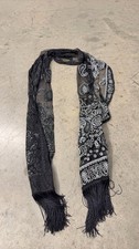 Black and White Paisley Sheer Scarf with Fringe