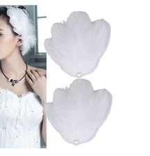 White Feather Pearl Accent Hair Clip for Women, Formal Decorative Solid