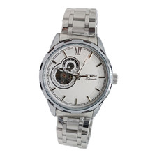 Orologio automatico Seiko quadrante bianco riserva di carica bracciale tono argento