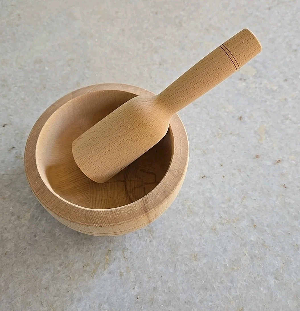 Unfinished Wood Mortar and Pestle 5in Diameter 4.25in Bowl Diameter