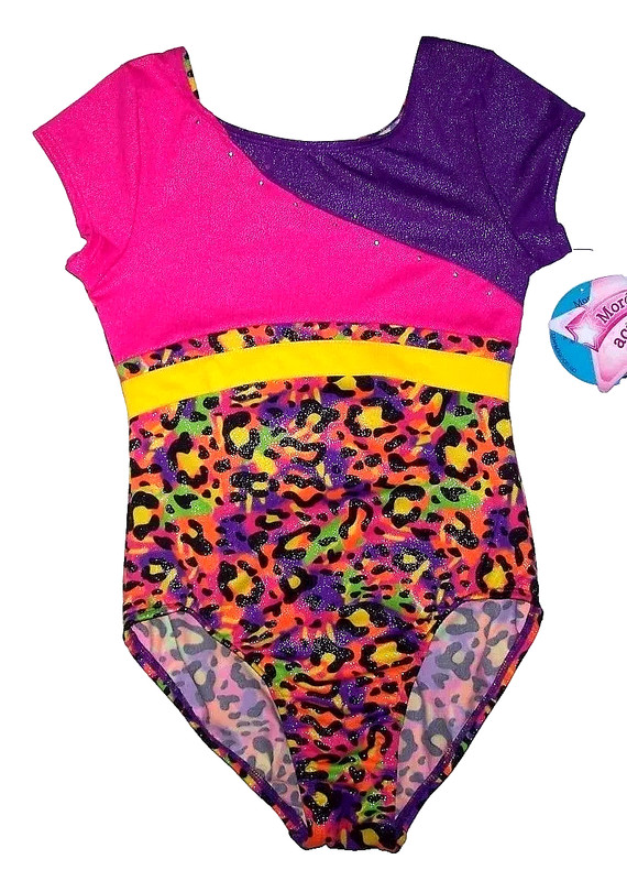 Jacques Moret Leotard Bodysuit Leopard Love Cap Sleeve Hologram New Girl S 6 7