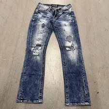 Salvage Jeans Mens Blue Mayhem Boot Cut Western Cowboy Faded Whiskers 28 x 29