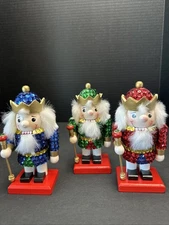 Set Of 3 International Bazaar Decorative Nutcracker, 6" Tall Sparkle Sequins