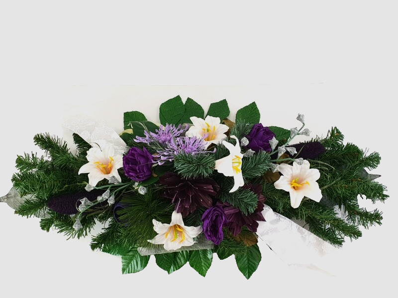Grabschmuck Beerdigung Exoten Lila Rosa künstliche Blumen Totensonntag Friedhof