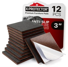 X-PROTECTOR Non Slip Furniture Pads – 12 3 inch 12 Square, Black / Brown