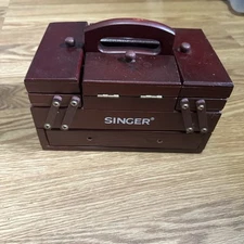 Singer Vintage Wood Sewing Box Caddy Fold Out Keepsake 8" x 5” Notions Accordion