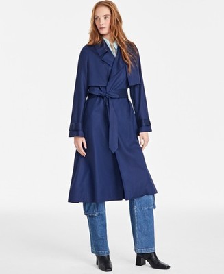 $175 On 34th Woman s Belted Storm-Flap Trench Coat Nevy M