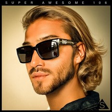 Locs Classy Rectangle Horn Rim All Black Gangster Shade Sunglasses