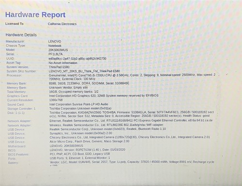 Lenovo ThinkPad E580 Laptop i5 7200U 2.50GHZ 15.6" HD 16GB 256GB NVMe Windows 11 - Picture 2 of 10