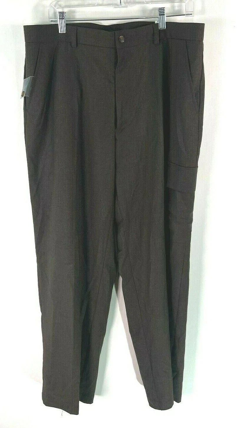 Perry Ellis Mens Flat Front Low Rise Casual Soot Brown Dress Pants Size 36X30