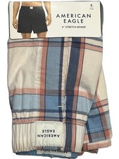 NWT AMERICAN EAGLE Stretch Boxer Sz XS-S-M-L-XL Blue Ivory Plaid 35