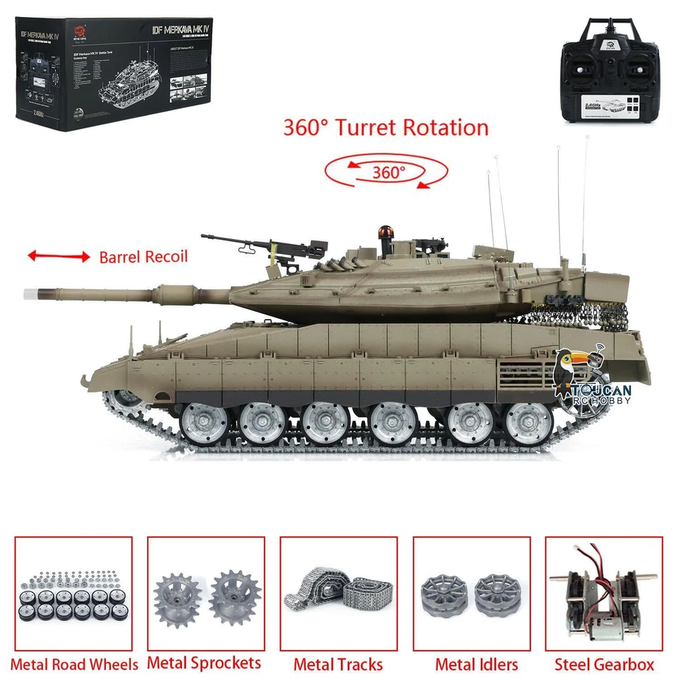 1:16 7.0 Henglong Merkava 3958-1 RTR BB Infrared RC Tank Metal Wheels 360 Rotate - Image 2 of 4