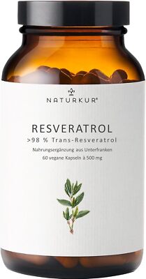 Naturkur  Resveratrol 500mg - 60 Kapseln im Apothekerglas - Trans-, Vegan