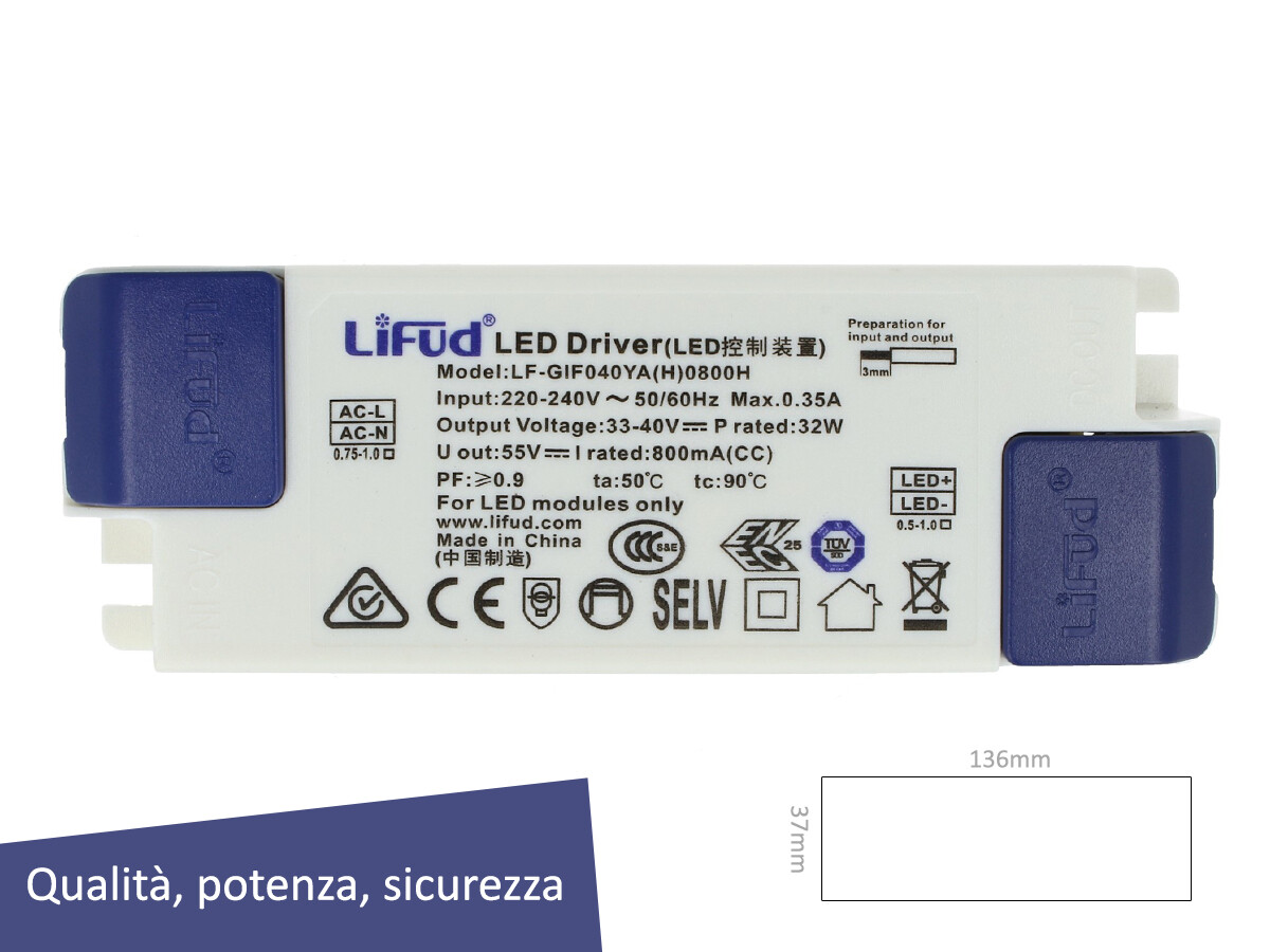Led Driver CC 800mA 30V-40VDC 32W Alimentatore Corrente Costante Per Pannello Le
