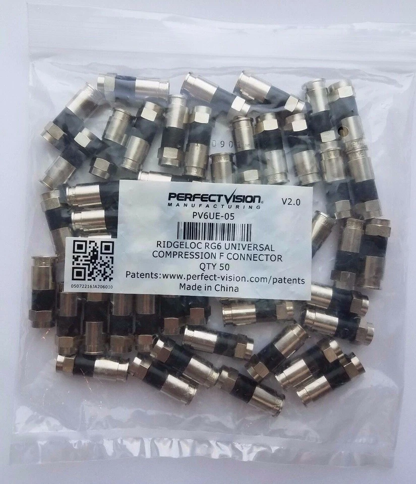 Perfect Vision PV6UE-05 Ridgeloc Compression Connectors RG6 Coax Cable Bag of 50 - Image 2 of 4