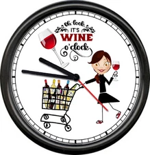 Oh Look It's Wine O'Clock Shopping Girl Bottles Party Kitchen Sign Wall Clock