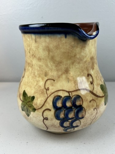 Handmade Painted Glazed Pitcher with Six Cups Juice Water Pottery Signed - Picture 8 of 24