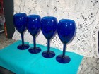 COBALT BLUE LONG STEMWARE WINE GLASS/GOBLETS SET OF (4) VERY NICE' CLEAN GLASSES — photo 1