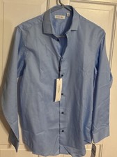 Calvin Klein Dress Shirt Young Men Blue Sz 18 Long Sleeve Button Front NWT