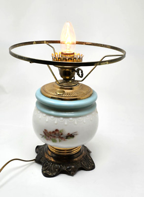 Antique Electrified Milk Glass Hand Painted Oil Table Lamp BASE ONLY