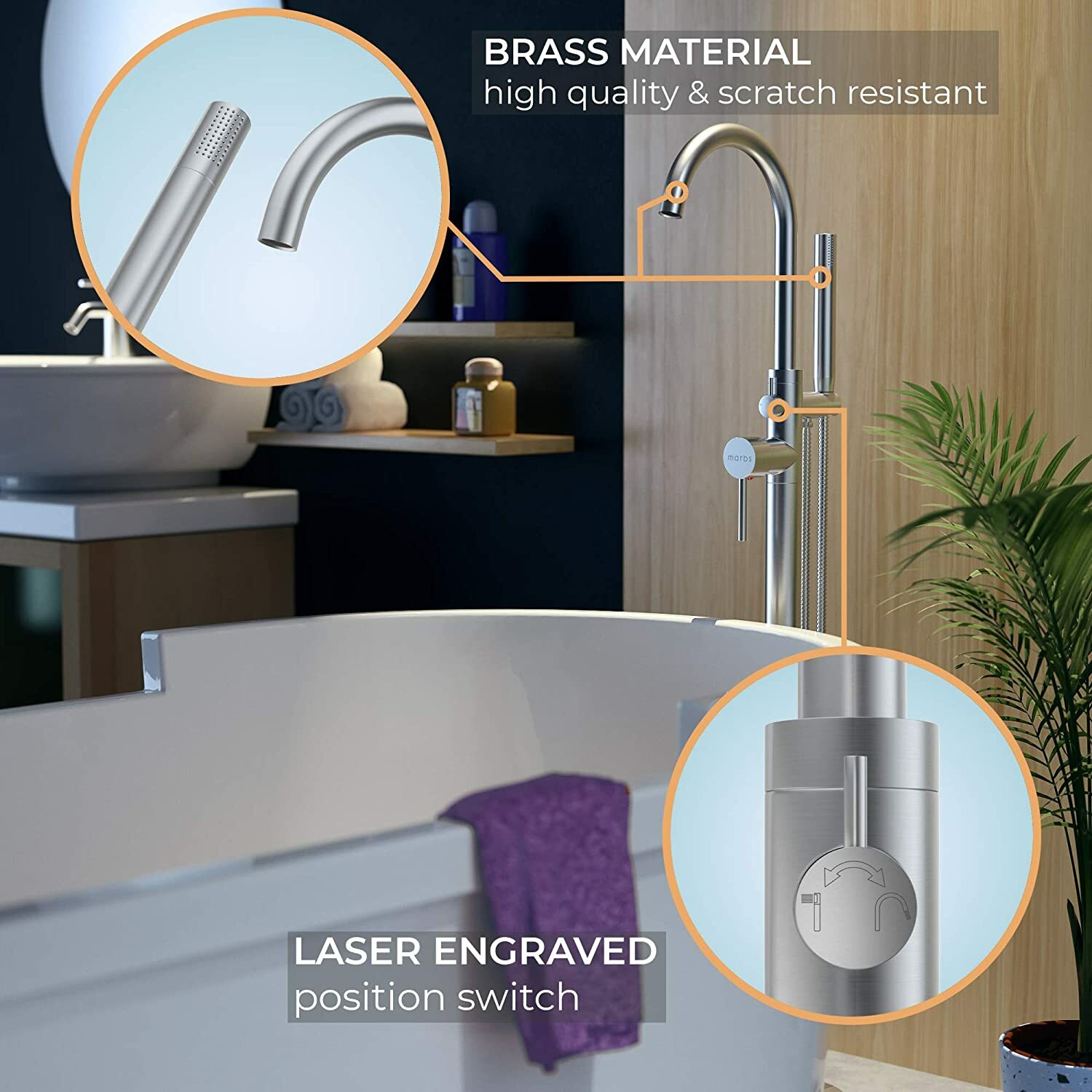 Freestanding Bathtub Faucet with 360° Spout* Marbs *Brushed Nickel *2