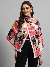 100 Mulberry Silk 70" Scarf Women Neckerchief Wrap Floral Black Pink Scarves