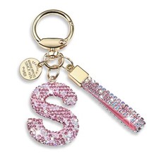 Pink Blue White Initial Letter Keychain Gift for Women Girls Bling Sparkly Cu...