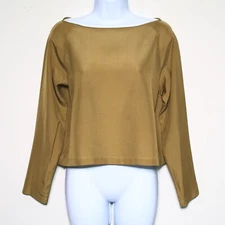 JURGEN LEHL - Gold 100% Silk Long Sleeve Wide Neck Shirt Top - Women's Medium 🔥