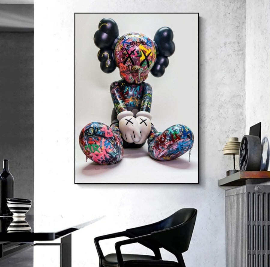 Set of 3 Graffiti Figure Kaws Art pieces canvas wall home decor