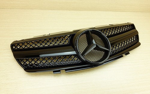 SL Type Front Grille For Mercedes-BENZ R230 W230 Convertible Gloss Black 03-06 - Picture 4 of 6