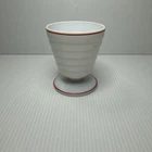Vtg Hazel Atlas Moderntone Dessert / Custard Cup Milk Glass , Ribbed Red Stripe