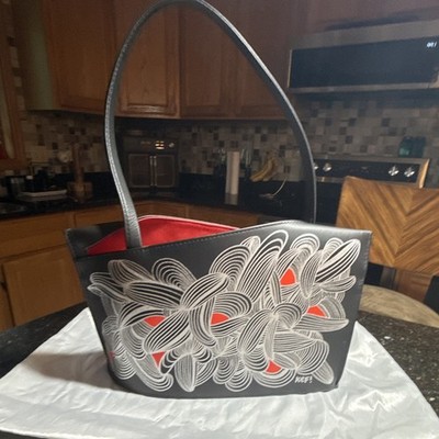 Olbrish Wave Tote Hand Painted Kef! Abstract Art Black/Red w/ Cert, Pockets