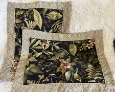 2 Thomasville At Home Vintage Tahitian Sunset Tropical Floral Pillow Shams Black