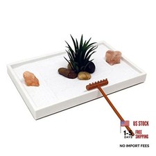 Mini Zen Garden Kit for Desk with White Sand, Rake, White Base, Salt Rectangle