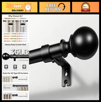 Adjustable 1'' Heavy Duty Curtain Rods 66-120'' for Indoor/Outdoor Use, Modern Dra