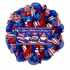 Stars Stripes  Smiles Gnome Patriotic Handmade Deco Mesh Wreath