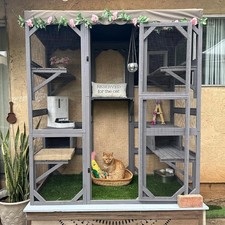 Cat House Outdoor Catio Kitty Enclosure with Super Large Enter Door 70 Inch