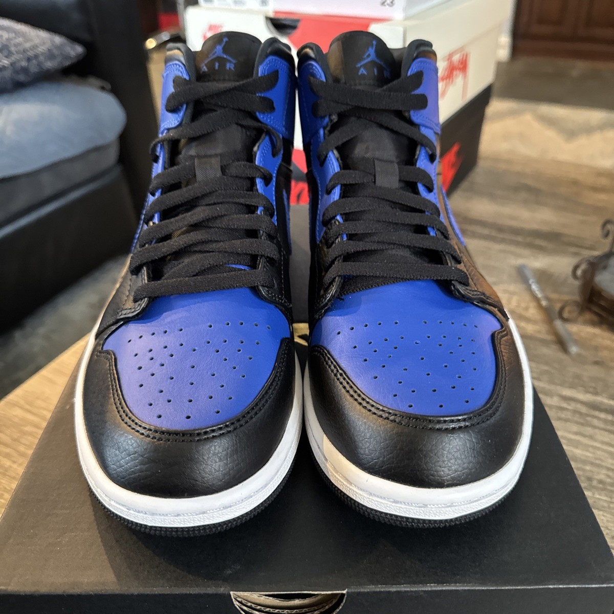 air jordan 1 mid black hyper royal mens stores