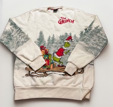 Dr. Seuss Adult Front-and-Back The Grinch Graphic Sweatshirt-Cream Sz XS