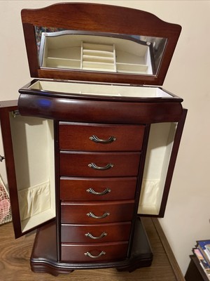 Jaclyn Smith Women's Wooden Dark Walnut Top Lid w/ Mirror Jewelry Box Armoire
