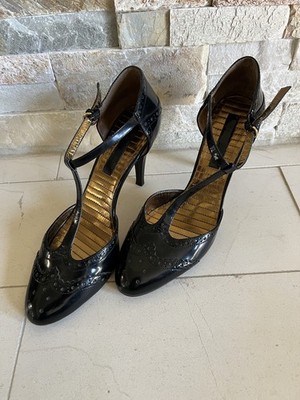 Enzo Angiolini Oxford Women Strappy Heel Shoes Black Leather Size 8 Medium