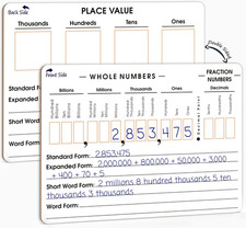 Place Value Board 9" X 12" Double Sided Dry Erase Boards for Kids for Teaching P