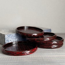 Bamboo Core Urushi Lacquerware Dessert Plates Set of Five Japan